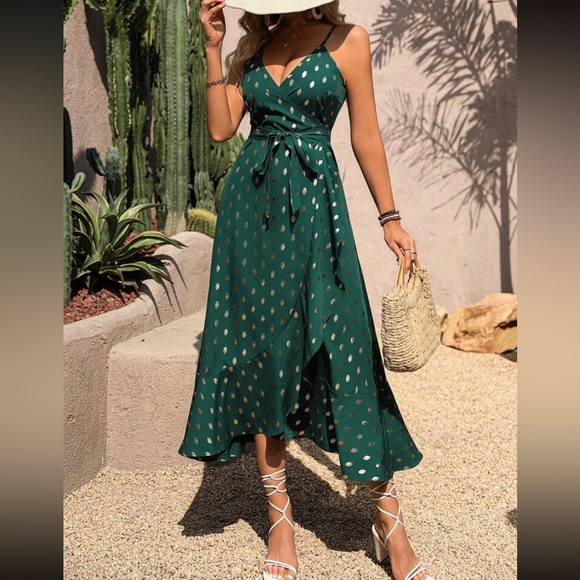 Boho gold polka dots wrap maxi dress - Picture 3 of 7